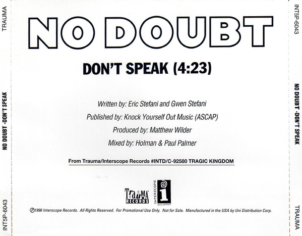 No Doubt – Don't Speak (1996, CD) - Discogs