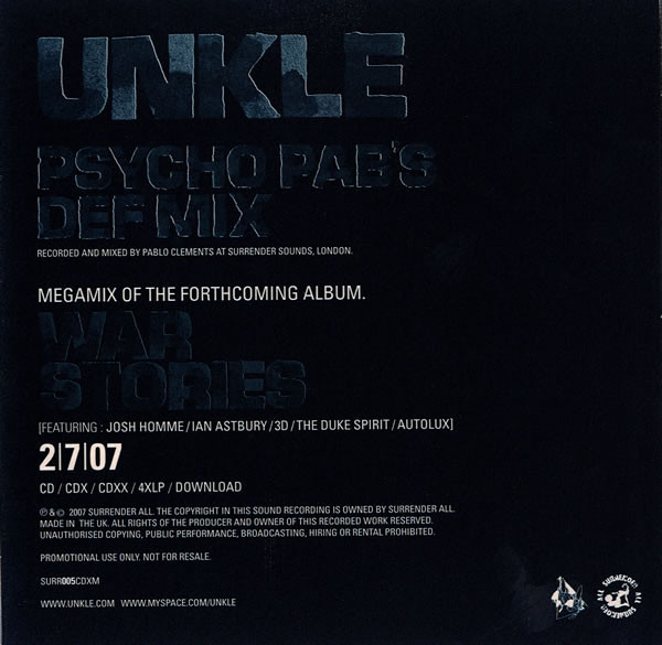 UNKLE - War Stories (Psycho Pab's Def Mix) | Surrender All (SURR005CDXM) - 2