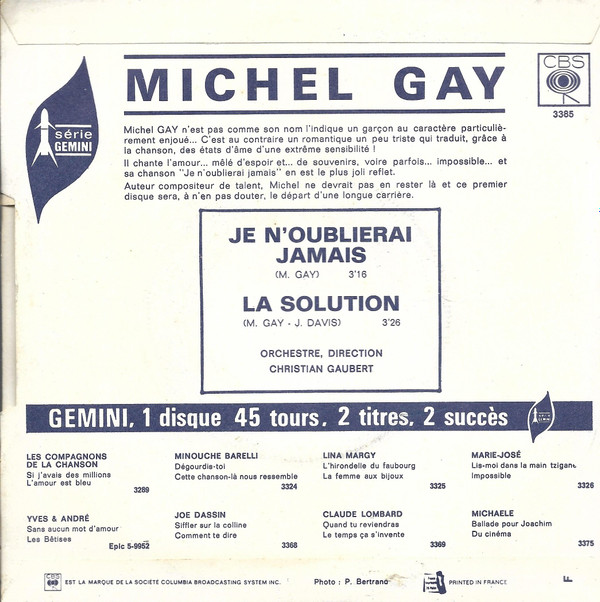 Album herunterladen Michel Gay - Je Noublierai Jamais