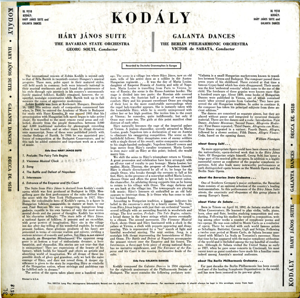 descargar álbum Kodály The Bavarian State Orchestra, Georg Solti Berliner Philharmoniker, Victor De Sabata - Harry Janos Suite Galanta Dances