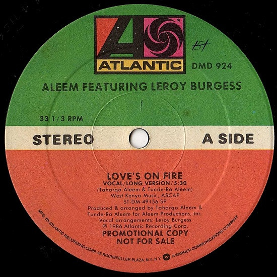 Aleem Featuring Leroy Burgess – Love's On Fire (1986, Vinyl