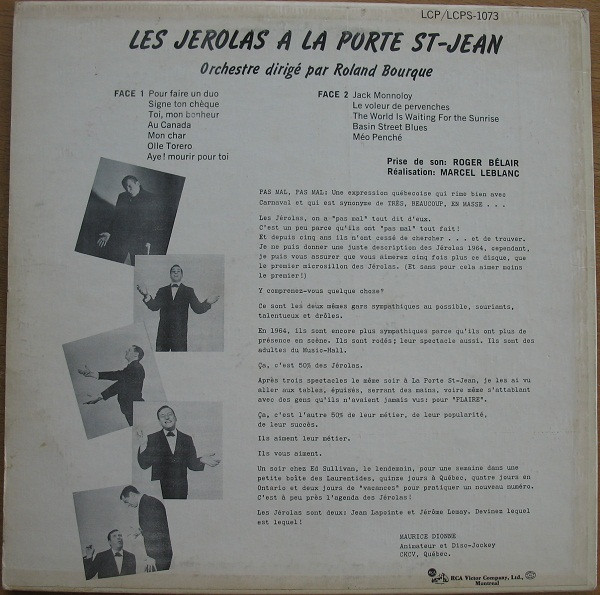 Les Jerolas - À La Porte St-Jean | RCA Victor (LCP-1073) - 2