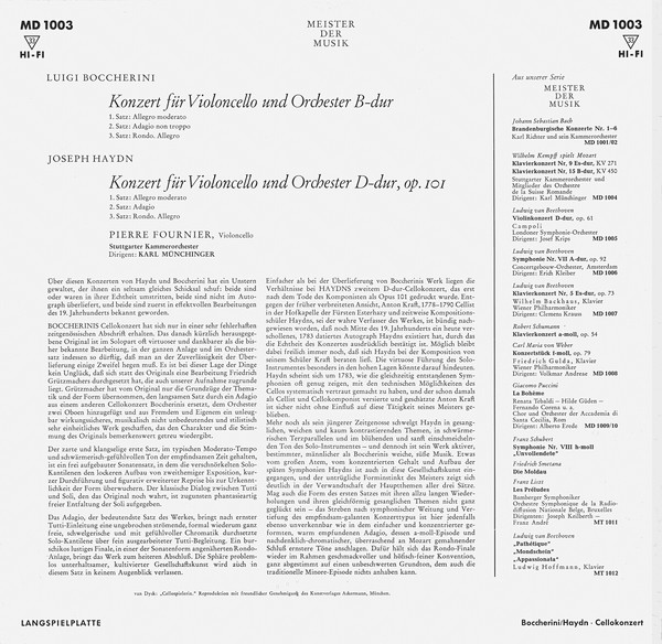 ladda ner album Haydn, Boccherini, Pierre Fournier, Stuttgarter Kammerorchester Karl Münchinger - Haydn Cellokonzert D dur Boccherini Cellokonzert B dur
