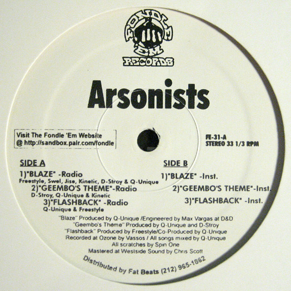 Arsonists – Blaze / Geembo's Theme / Flashback (1997, Vinyl ...