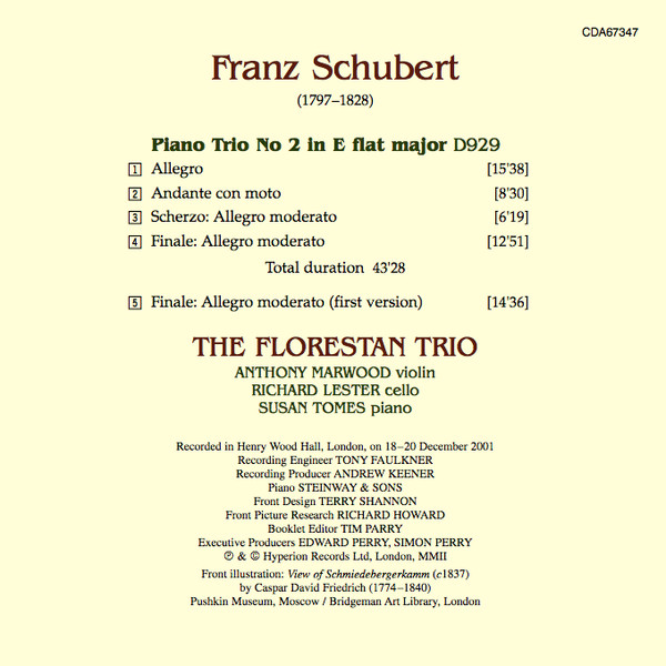 ladda ner album Schubert, The Florestan Trio - Piano Trio No 2 In E Flat Major D929