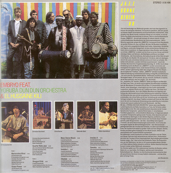 lataa albumi Embryo Feat Yoruba Dun Dun Orchestra & El Hussaine Kili - Jazzbühne Berlin 89