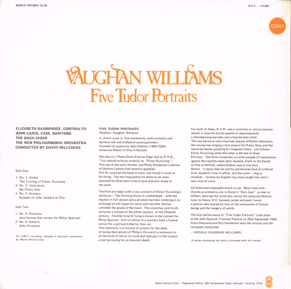 last ned album Vaughan Williams - Five Tudor Portraits