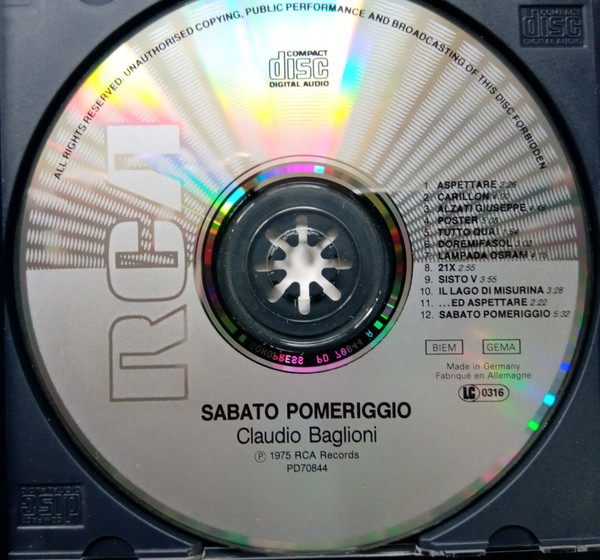 Claudio Baglioni – Sabato Pomeriggio (CD) - Discogs