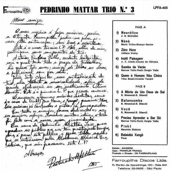 Album herunterladen Pedrinho Mattar Trio - Pedrinho Mattar Trio N 3