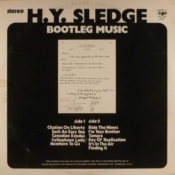 H.Y. Sledge – Bootleg Music (1971, Vinyl) - Discogs