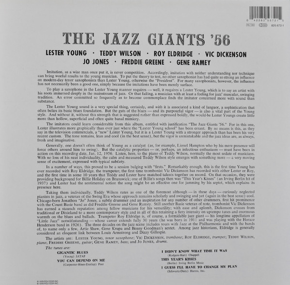 baixar álbum Lester Young, Teddy Wilson, Roy Eldridge, Vic Dickenson, Jo Jones, Freddie Green, Gene Ramey - The Jazz Giants 56