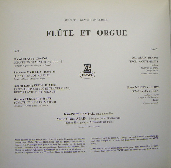 lataa albumi JeanPierre Rampal & MarieClaire Alain B Marcello M Blavet G Pugnani J Alain F Martin - Flute Et Orgue
