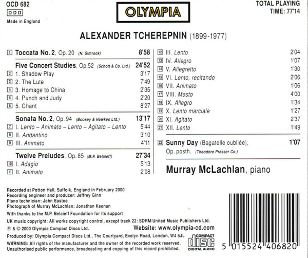 Album herunterladen Alexander Tcherepnin, Murray McLachlan - Piano Music Volume 2