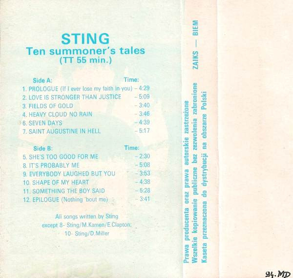 Sting – Ten Summoner's Tales (1993, Vinyl) - Discogs