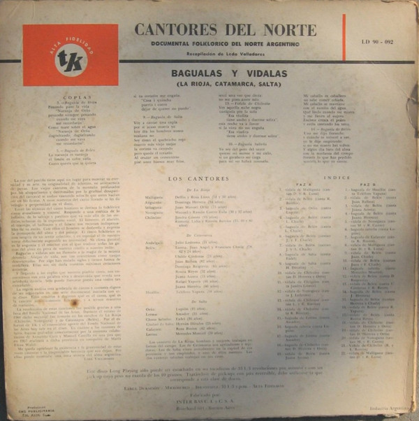 télécharger l'album Various - Cantores Del Norte Documental Folklórico Del Norte Argentino