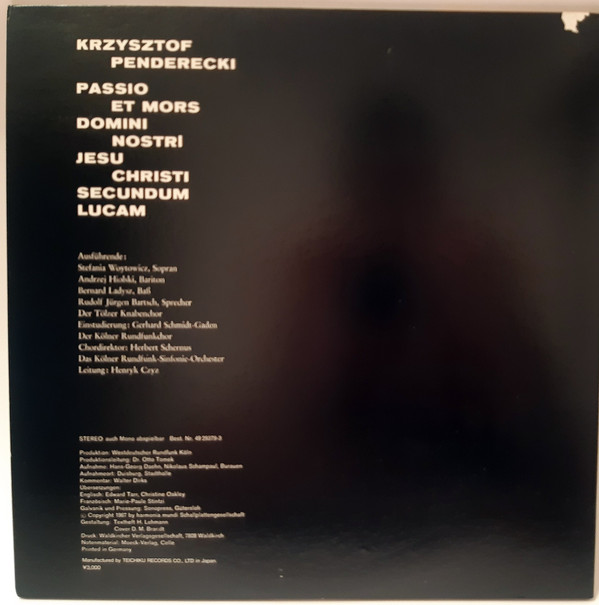 Album herunterladen Krzysztof Penderecki, Henryk Czyz - Passio Et Mors Domini Nostri Jesu Christi Secundum Lucam