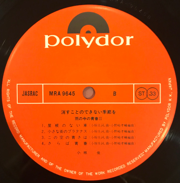 小椋佳 – 消すことのできない季節を（雨の中の青春 II） (1979, Vinyl 