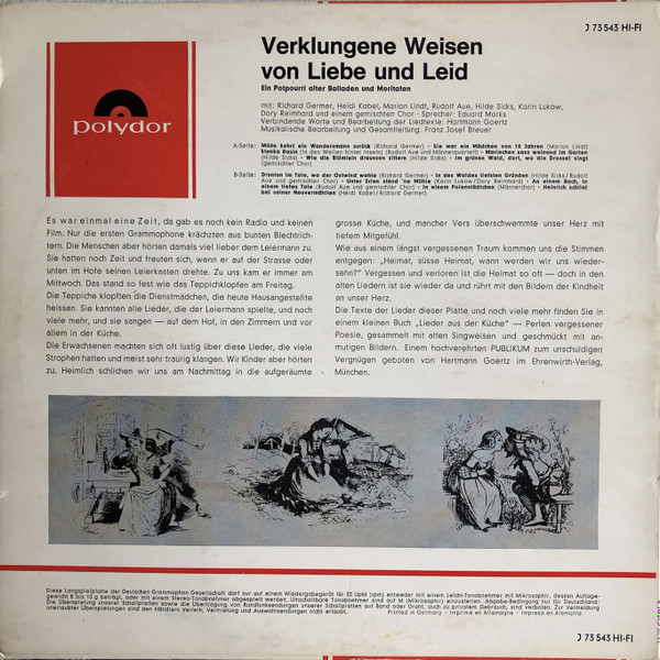 lataa albumi Various - Verklungene Weisen Von Liebe Und Leid