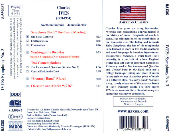 Album herunterladen Charles Ives, Northern Sinfonia, James Sinclair - Symphony No 3 Washingtons Birthday Two Contemplations