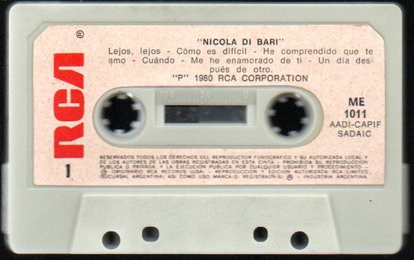 Nicola Di Bari Cinta Cassette Tape Amigos Mios Poco A Tiny, Without Motif,  Llorá