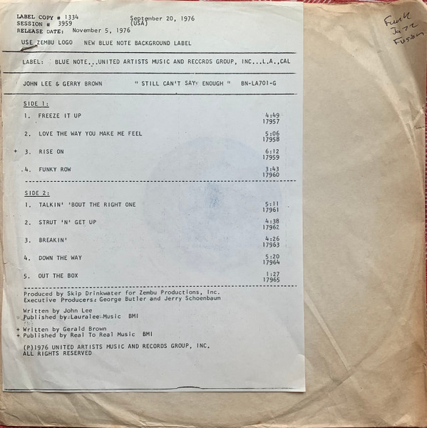 John Lee & Gerry Brown – Still Can't Say Enough (1976, Vinyl