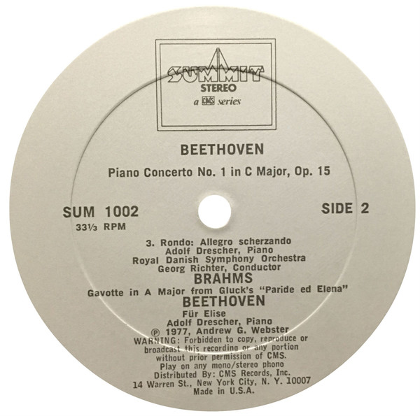 ladda ner album Beethoven, Adolf Drescher, Royal Danish Symphony Orchestra, Georg Richter, Brahms - Piano Concerto No 1 In C Major Op 15 Gluck Gavotte