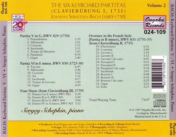 baixar álbum Johann Sebastian Bach Sergey Schepkin - The Six Keyboard Partitas Volume 1 Partitas I IV