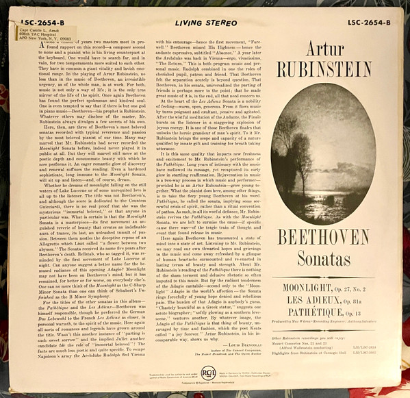 Album herunterladen Beethoven, Artur Rubinstein - Beethoven Sonatas Moonlight Pathétique Les Adieux