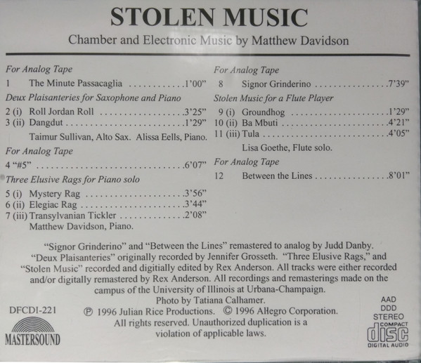 descargar álbum Matthew Davidson - Stolen Music Chamber And Electronic Music By Matthew Davidson