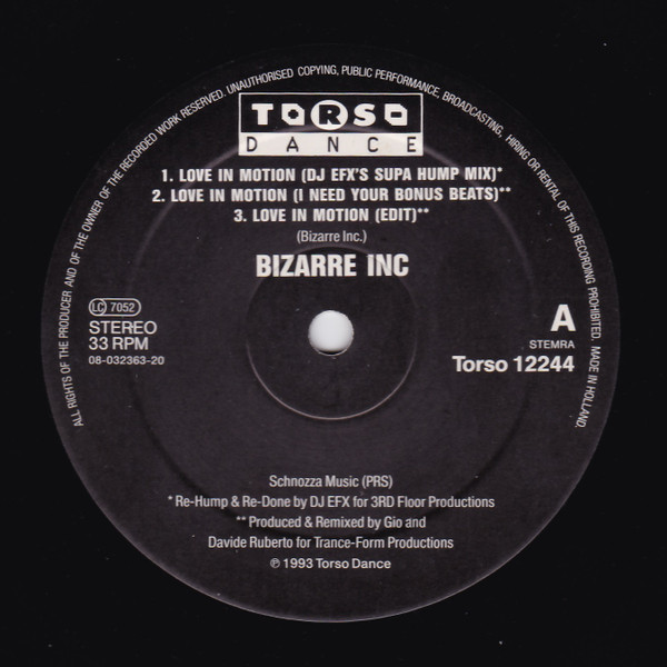 Bizarre Inc – Love In Motion (1993, Vinyl) - Discogs