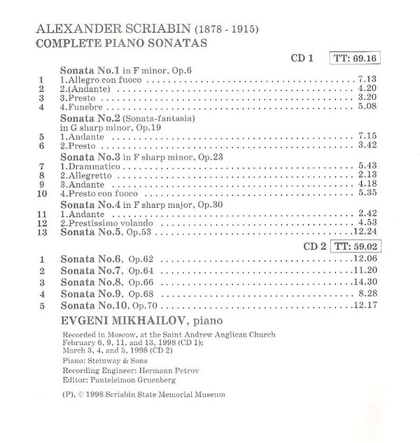 baixar álbum Alexander Scriabin Евгений Михайлов - Complete Piano Sonatas