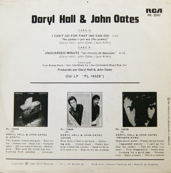 baixar álbum Daryl Hall & John Oates - I Cant Go For That No Can Do No Puedo Ir Por Eso No Puedo
