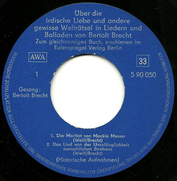 télécharger l'album Bertolt Brecht - Über Die Irdische Liebe Und Andere Gewisse Welträtsel