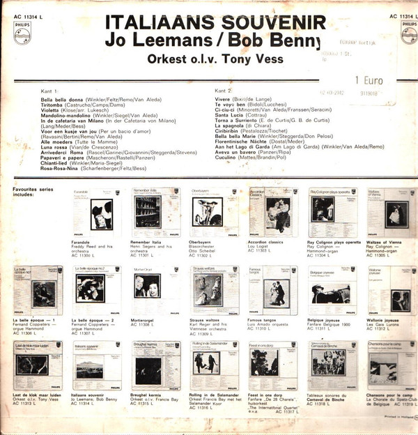 baixar álbum Jo Leemans Bob Benny , Orkest olv Tony Vess - Italiaans Souvenir