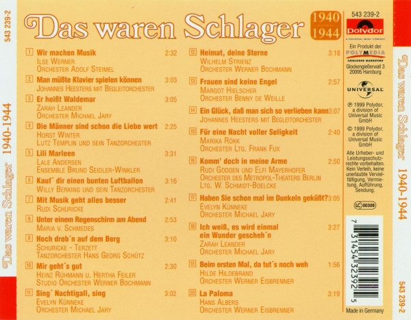 descargar álbum Various - Das Waren Schlager 1940 1944
