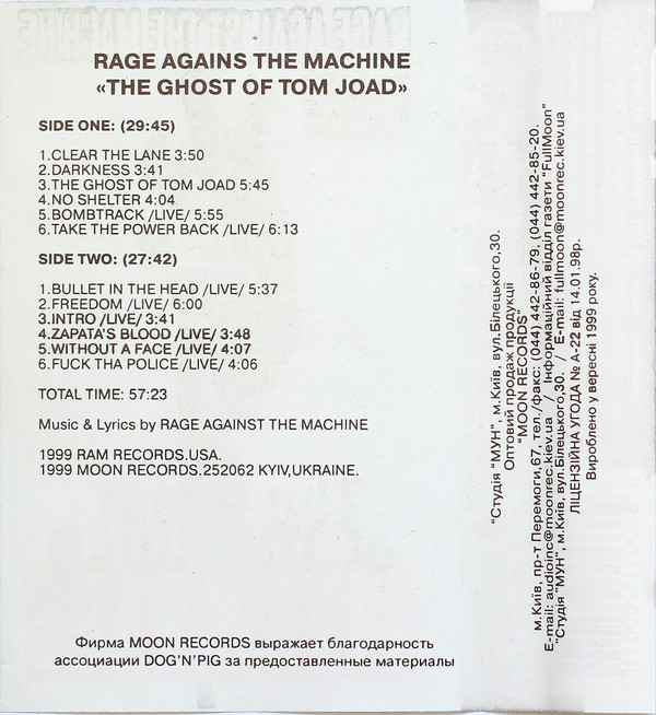 lataa albumi Rage Against The Machine - The Ghost Of Tom Joad Live Rare