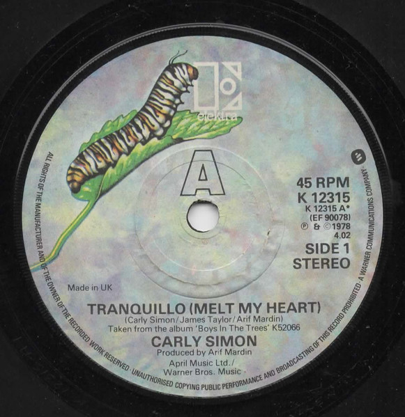 Carly Simon – Tranquillo (Melt My Heart) (1978, Vinyl) - Discogs