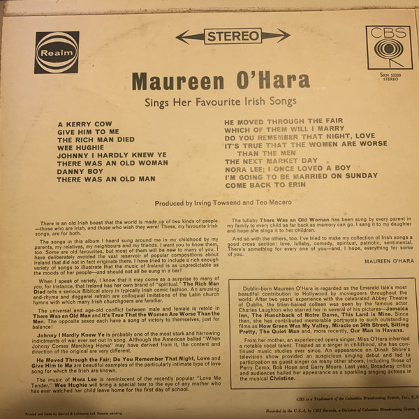 Album herunterladen Maureen O'Hara - Sings Her Favourite Irish Songs