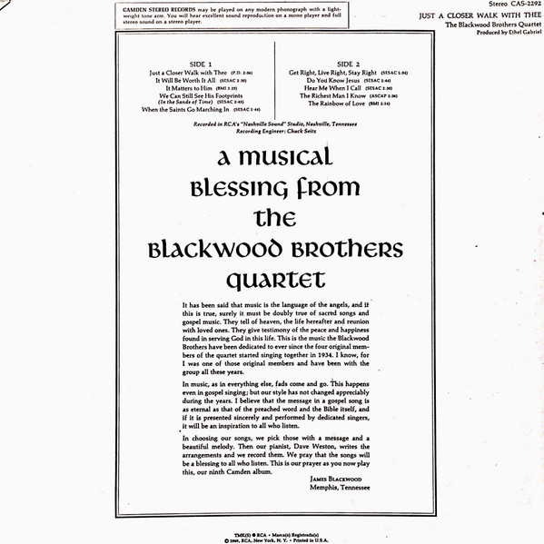 baixar álbum The Blackwood Brothers Quartet - Just A Closer Walk With Thee