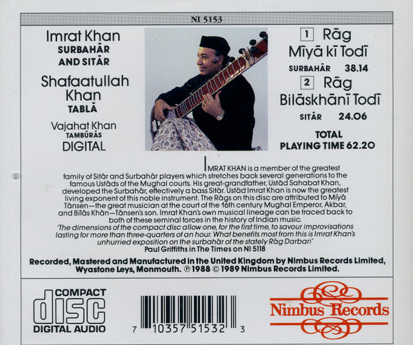 Album herunterladen Imrat Khan, Shafaatullah Khan - Rāg Mīyā Kī Todī Rāg Bilāskhānī Todī