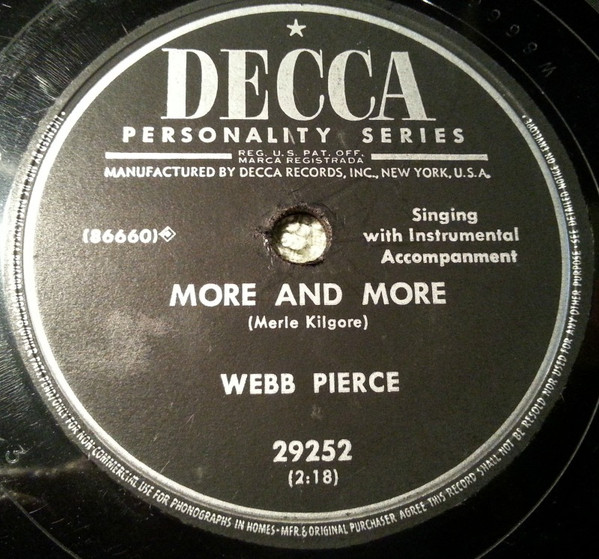 Webb Pierce – More And More (1954, Vinyl) - Discogs