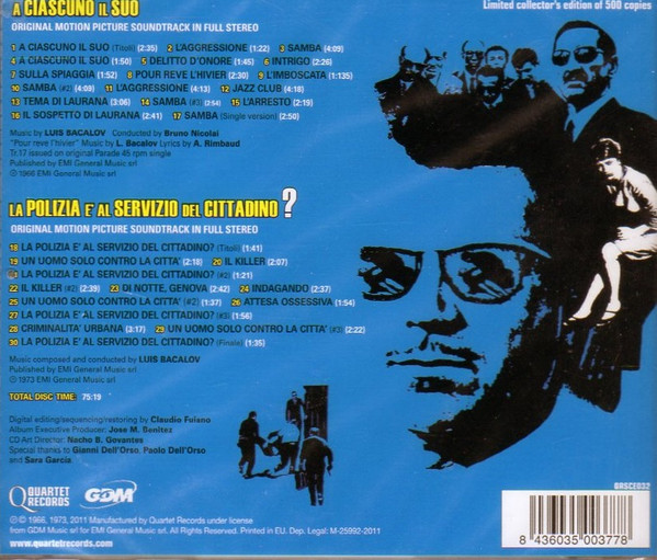 last ned album Luis Bacalov - A Ciascuno Il Suo Colonna Sonora Originale La Polizia E Al Servizio Del Cittadino Colonna Sonora Originale