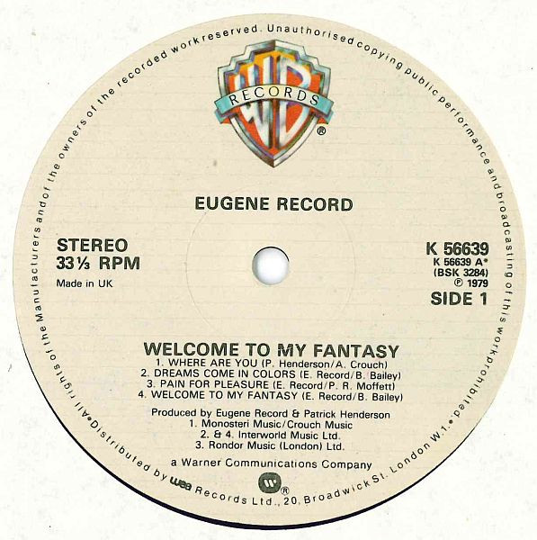 Eugene Record - Welcome To My Fantasy | Warner Bros. Records (K 56639) - 3