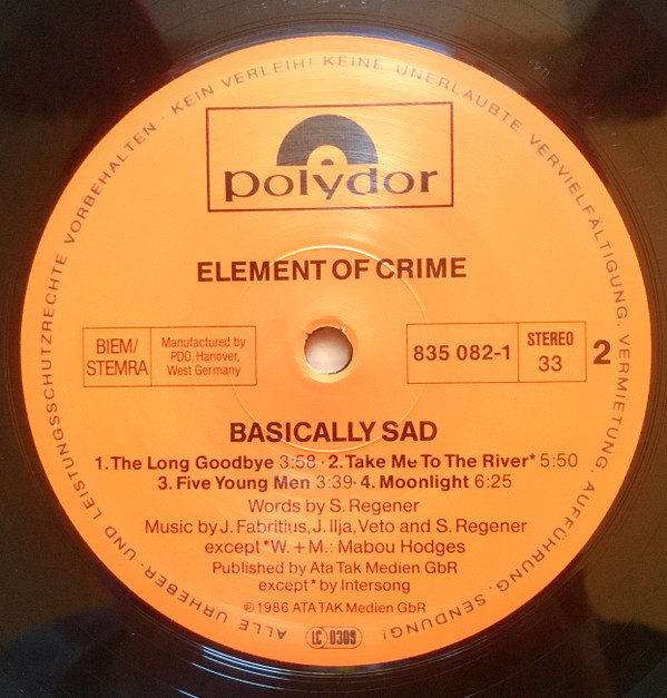 Element Of Crime - Basically Sad | Polydor (835 082-1) - 4