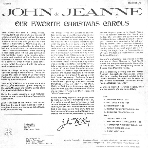 descargar álbum John McKay & Jeanne Rogers - Our Favorite Christmas Carols