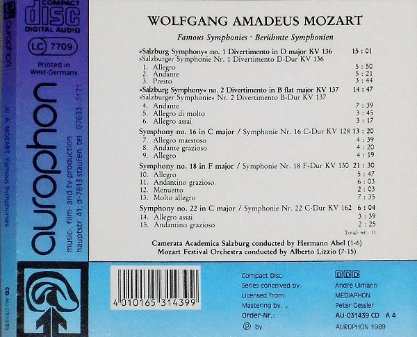 last ned album Wolfgang Amadeus Mozart, Camerata Academica Salzburg, Mozart Festival Orchestra - Famous Symphonies Berühmte Symphonien