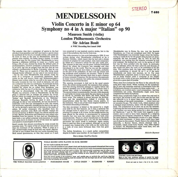 baixar álbum Mendelssohn, Maureen Smith , London Philharmonic Orchestra, Sir Adrian Boult - Violin Concerto Italian Symphony
