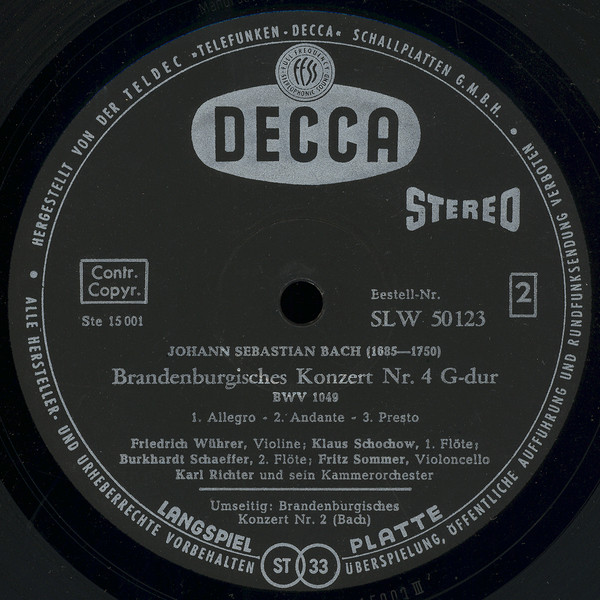 descargar álbum J S Bach, Karl Richter Und Sein Kammerorchester - Brandenburgisches Konzert Nr 2 F dur BWV 1047 Und Nr 4 G dur BWV 1049