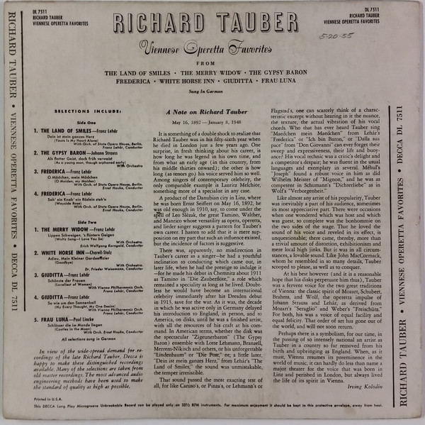 lataa albumi Richard Tauber - Viennese Operetta Favorites