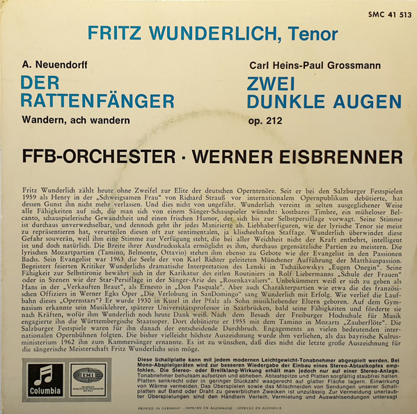 lataa albumi Fritz Wunderlich - Der Rattenfänger Zwei Dunkle Augen